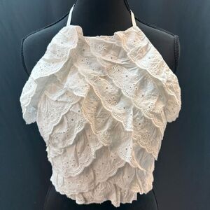 Zara White Ruffled Eyelet Crop Top M